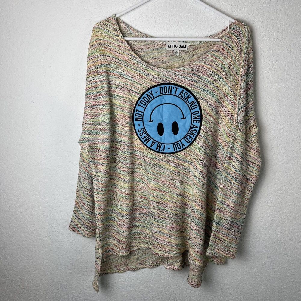 Attic‎ Salt Sweater Womens Large Multicolor Linen Blend Knit Pullover Not Today